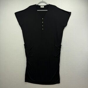 Dwell & Slumber‎ Dress Womens XS/S Black Caftan Loungewear Henley Snaps Pockets